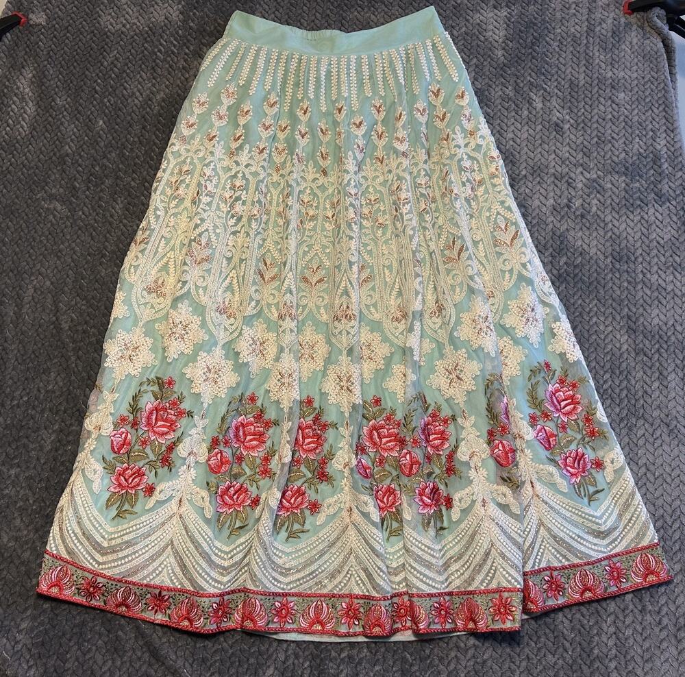 Soft Surroundings Analisa Lace & Embroidery Skirt Womens Small Mint Green Party